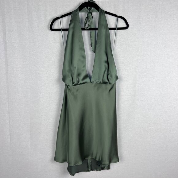 Zara Dresses & Skirts - NWT Zara Dress Halter Plunging Mini Satin Effect Green Party Glam Sexy Holiday